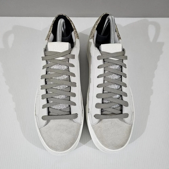 NEW P448 Thea Sneaker EU 41 White Metallic Leopard Print Leather Platform Skate - Picture 4 of 13